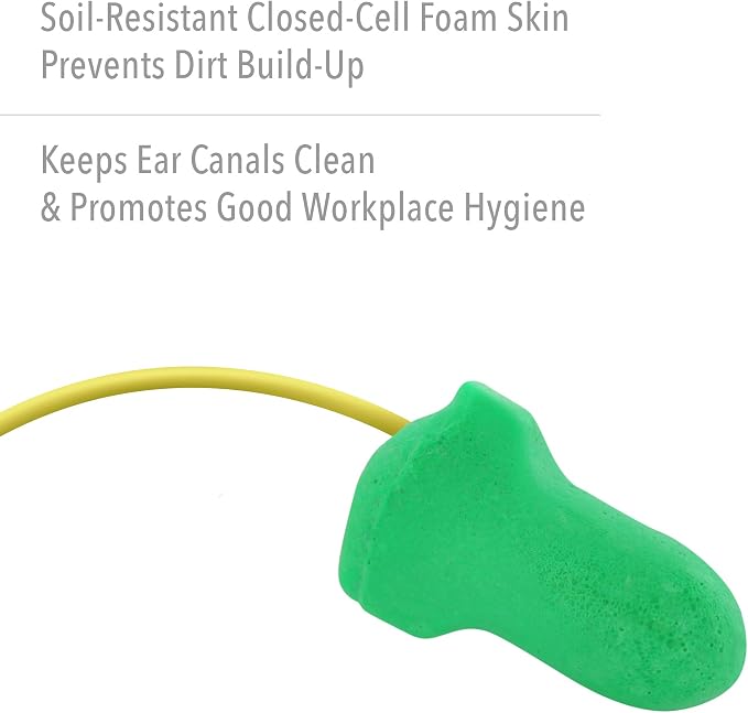 Howard Leight by Honeywell Max Lite Low Pressure Corded Disposable Foam Earplugs, 100 Pairs (LPF-30), Green