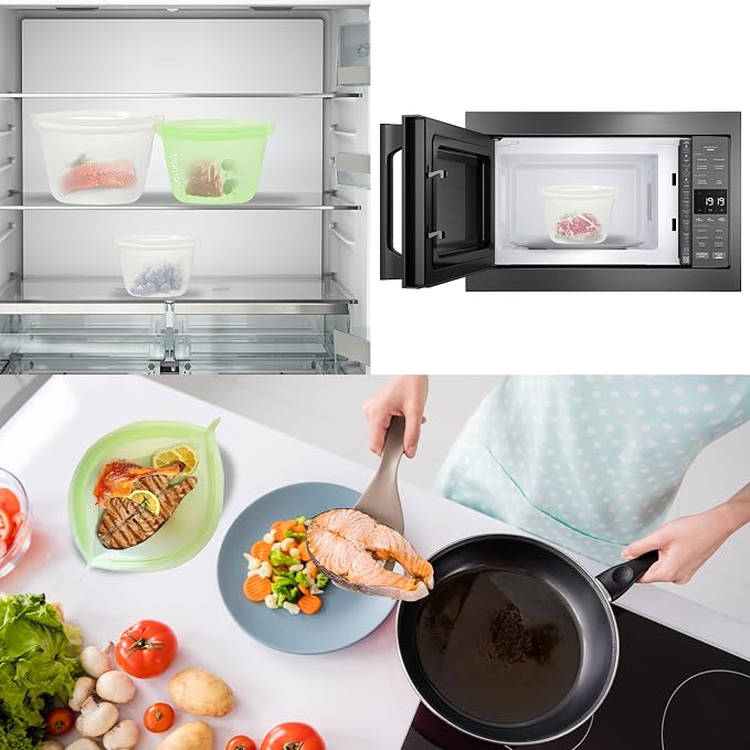 Reusable Freezer Bags, Platinum Silicone for Food Storage Stand-Up 6-Pack | BPA-Free Platinum Silicone Bag for Meal Prep, Travel, Lunch, Kitchen Organization, Microwave, Oven & Dishwasher Safe 3 Sizes