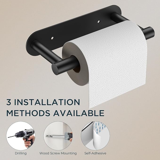 FORIOUS Toilet Paper Holder Wall Mount, Stainless Steel Rustproof Double Post Pivoting Tissue Roll Holder for Bathroom, Commercial Toilet Paper Dispenser (Matte Black, Modern Round 2 Pack)