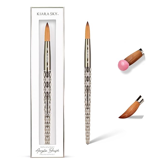 Kiara Sky Kolinsky Acrylic Nail Brush #14 – Pure Kolinsky Sable Hair, Black Crystal Handle, Acetone Resistant, for Acrylic Application, Extensions & 3D Nail Art