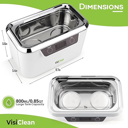 Ultrasonic Cleaner, Professional Ultrasonic Jewelry Cleaner for Diamond Ring, Silver, Gold, Earrings, Necklaces, Glasses, Denture, Retainer, Cpap, Coins, Mouthguard, Razors - VisiClean
