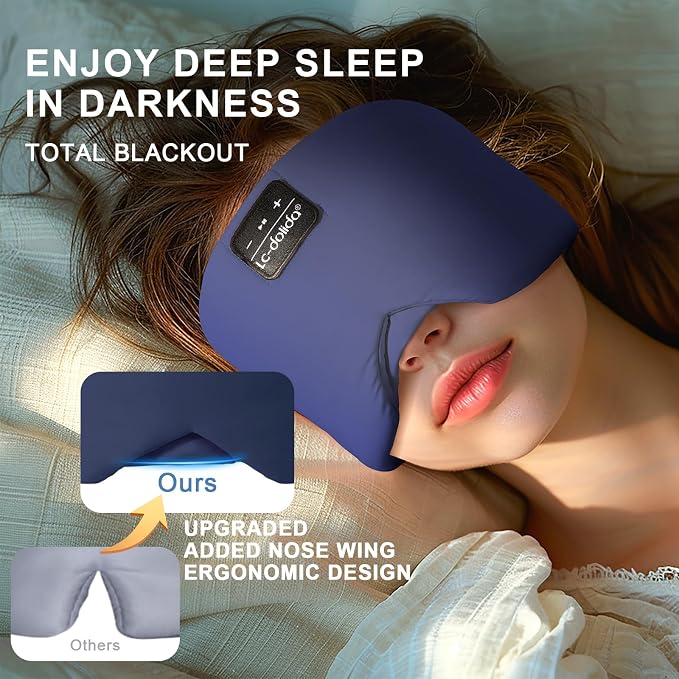 LC-dolida Sleep Mask with Bluetooth Headphones, Ice Silk Sleep Mask with Bluetooth 5.4, Total Blackout Eye Mask for Sleeping, Soft Sleep Mask for Women Men, All Night Sleep, Travel(Navy)