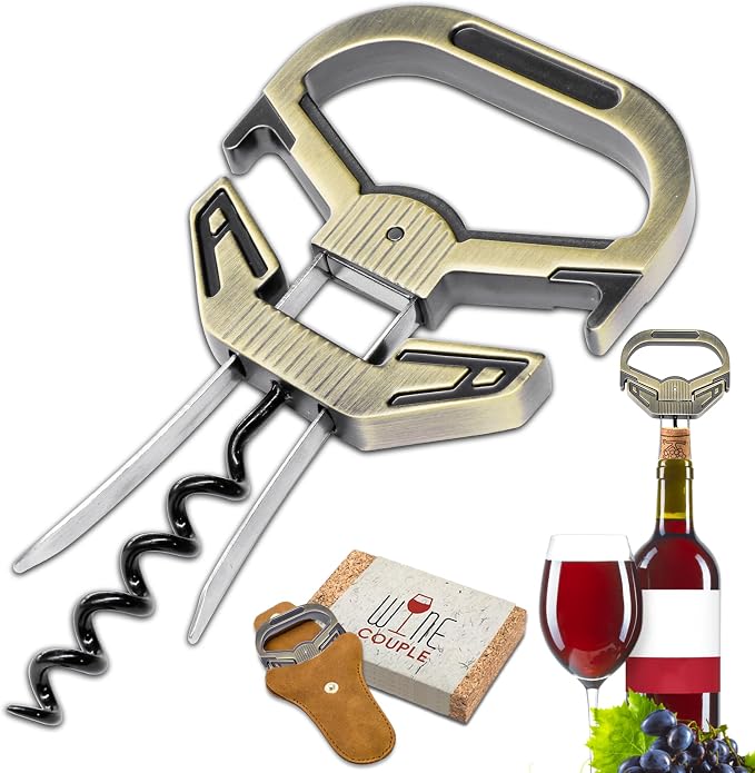 Ah So Wine Opener for Vintage Bottles, Old Wine Corkscrew with Portable Leather Case, Two Prong Cork Puller, for Wine Connoisseurs & Collectors to Uncork, Ideal Gifts for Wine Lovers (Sleek Bronze)