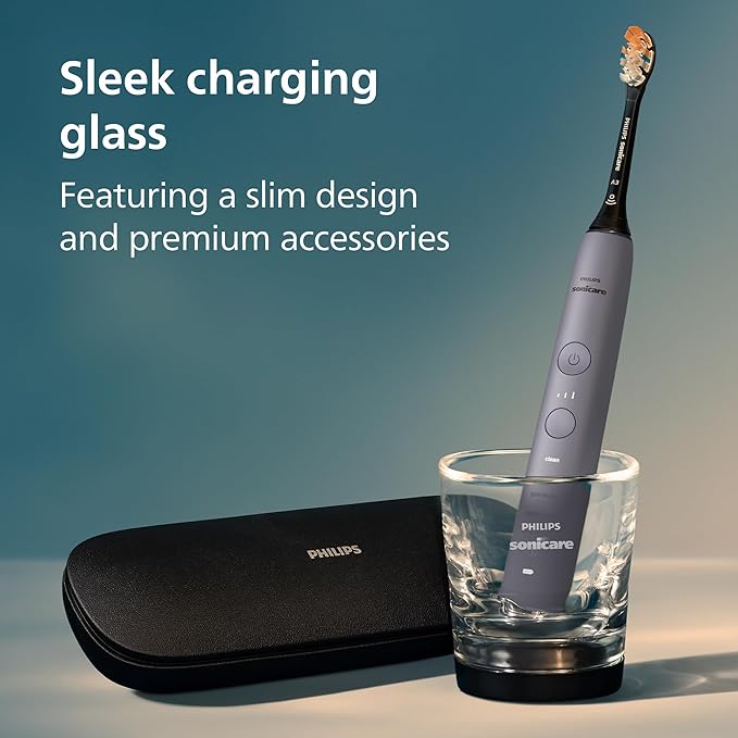 Philips Sonicare DiamondClean Smart 9500 Electric Toothbrush - Sonic Toothbrush with App, Pressure Sensor, 15 Brushing Settings, Replacement Reminder, USB Charging Travel Case, Grey, Model HX9923/41