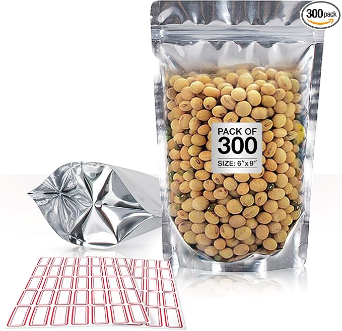 BELLE KR® 6x9 Mylar Bags Stand Up - Pack Of 300-7.5mil Thick - Clear Mylar Bags with See Through Window for Freeze Dryer