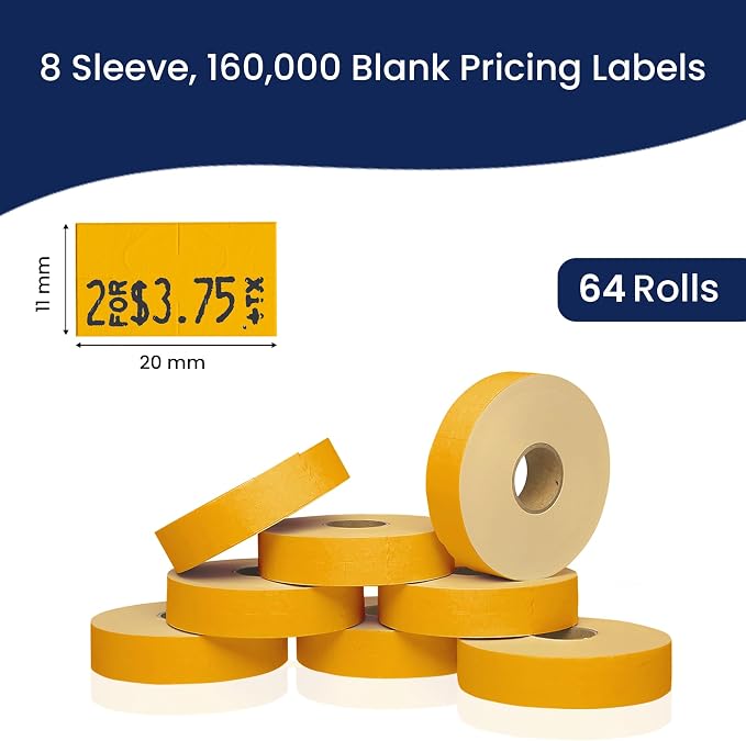 Pricing Labels for Monarch 1131 Fluorescent Orange - 160,000 Labels w/ 64 Rolls Value Pack, 8 Sleeves - Made in USA
