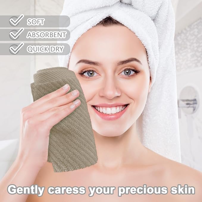 VOOVA & MOVAS Face Cloths 6PC, 100% Cotton, 13x13 in, Dark Tan Beige | Thick, Quick Dry, Soft, Absorbent, Wash Cloths For Showering & Bathroom, Bathroom Essentials