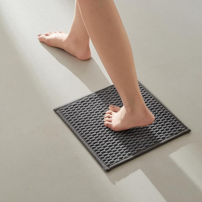 TYUU Small Bathroom Rugs, Non Slip Washable Bath Rugs Super Absorbent Bathroom Rug Thin Quick Dry Low Pile Bath Mats, Dark Grey 12"x12"