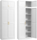 Steeloong 86"Metal Pantry Storage Cabinet with Doors & 4 Adjustable Shelves | Kitchen Pantry Cabinet,White Kitchen Cabinet with 4 Gold Handles,Tall Cabinet for Livingroom,Pantry, Bathroom,Kitchen,Garage