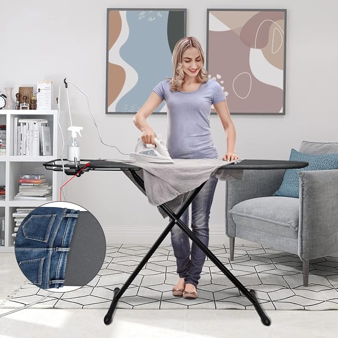 Duwee 18"x48" Deluxe Ironing Board with Retractable Iron Rest | Extra Wide Ironing Board,Heat Resistant Cover and Thicken Padding,Thicken Steel Top Board,with sleeve board,Adjustable Height
