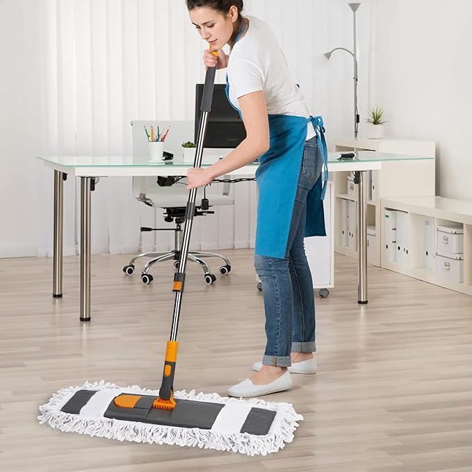 MASTERTOP Dust Mop for Floor Cleaning, Microfiber Floor Mop with 2 Washable Pads, Height Adjustable Long Handle, 26.4'' Dry and Wet Flat Mop for Hardwood, Laminate, Tile, Marble