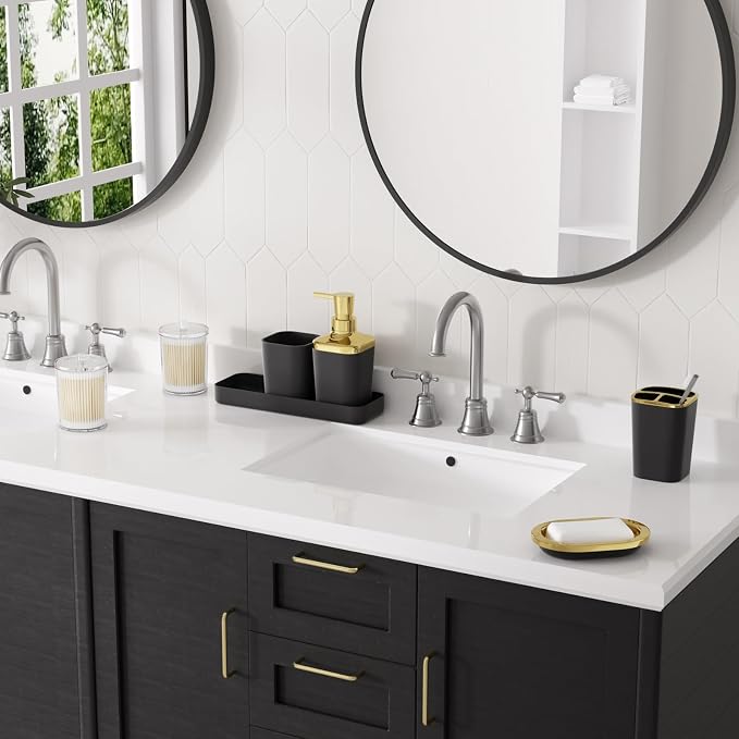 XLHOMO Bathroom Set, 9PC Bathroom Accessory Set, Black Bathroom Accessories, Black Bathroom Set, Trash Can, Soap Dispenser for Home Decor