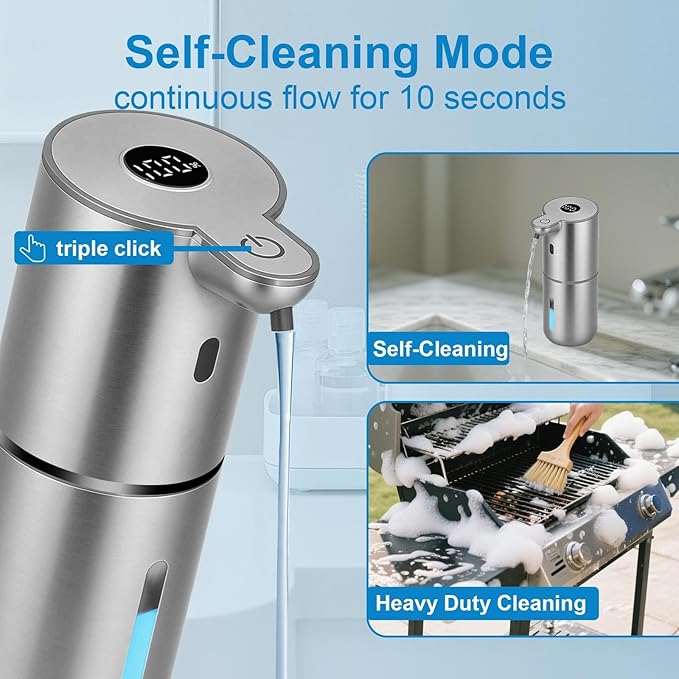 OHIFAST Automatic Liquid Soap Dispenser Touchless, USB Rechargeable Smart Hand Soap Dispenser, 6-Level Adjustable, 12.8oz/380mL Wall Mounted for Bathroom Kitchen Accessories Dish Soap-Silver