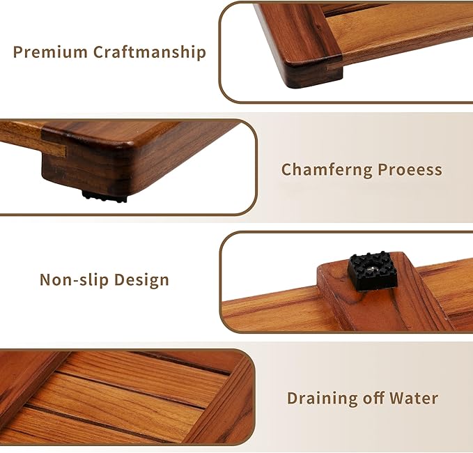 Utoplike Teak Bath Mat, Shower Mats Wood for Bathroom, 40x18 in Extra Large | Solid Wooden, with Non Slip Pads, Floor Mat for Spa Home or Outdoor