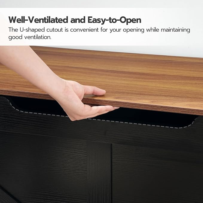 HOOBRO Storage Bench, 39.4" Retro Wooden Storage Chest with U-Shaped Cut-Out Pull, Safety Hinge, Supports 220 lb and Easy Assembly for Toy Box Organizer (Black and Walnut) BH771CW01G1