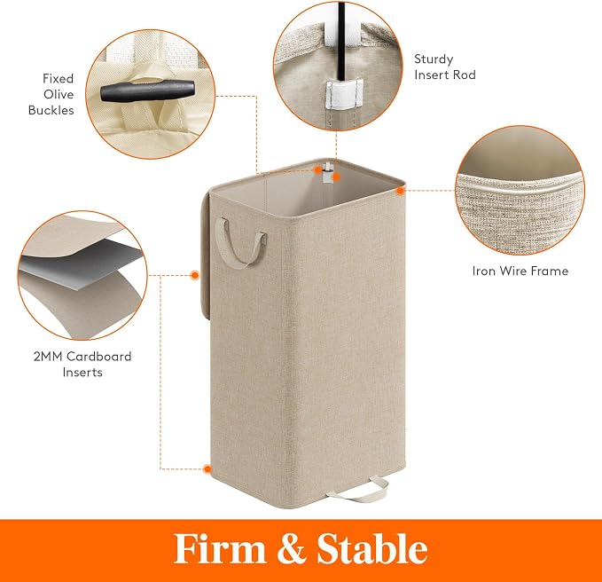 Lifewit Single Laundry Hamper with Lid and Removable Laundry Bags, Large Collapsible 1 Dividers Dirty Clothes Basket with Handles for Bedroom Laundry Room Closet Bathroom College, 100L Beige