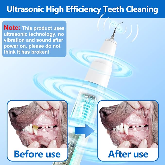 Ni-SHEN Dog Plaque Remover for Teeth，Pet Ultrasonic Tooth Cleaner，Teeth Cleaning Kit -Tartar Remover for Teeth Stains for Dogs and Cats (White)