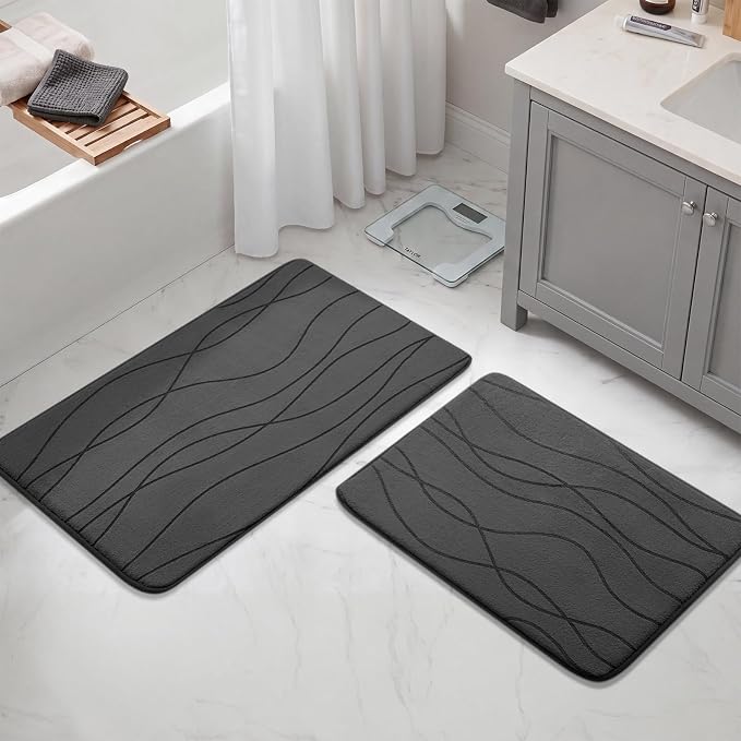 YIHOUSE Bathroom Rugs Set 2 Piece, Memory Foam Bath Mat Dark Grey | 17x24& 20x32, Ultra Soft, Absorbent, Non-Slip, Machine Washable, for Bathroom, Sink and Toilet