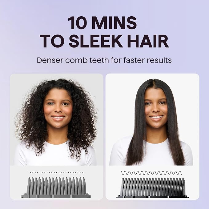 Wavytalk Hair Straightener Brush, Sleek Sweep Ionic Straightening Brush, Anti-Scald Ceramic Straightener Comb with LED Display for Super Smooth Hair, Dual Voltage, Rose Gold.