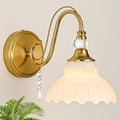 1 Piece Vintage Wall Sconce, 1-Light Brushed Gold Finish Wall Sconce with Hanging Crystal Accents and Flower-Shaped White Shades for Bathroom Bedroom Living Room,Vintage Vanity Light