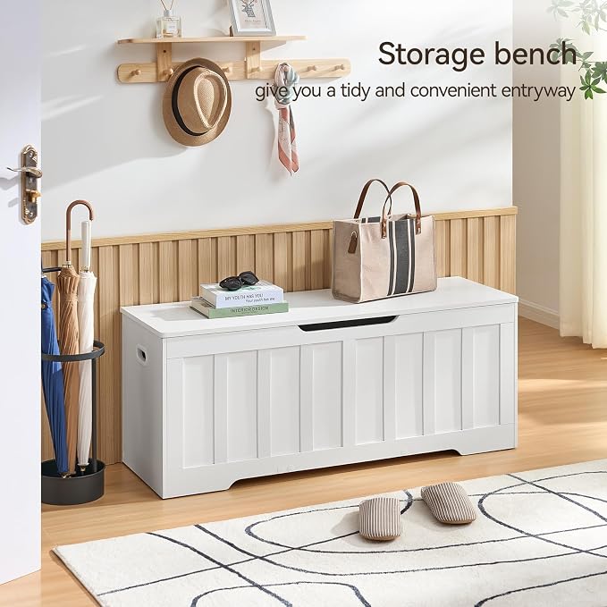 VANKILEY 47.2" Storage Chest Extra Large,Storage Trunk with 2 Safety Hinges,Wooden Storage Bench,Shoe Bench,47.2x15.7x19.1 Inch,Easy Assembly,Storage Bench for Bedroom,Living Room,entryway(White