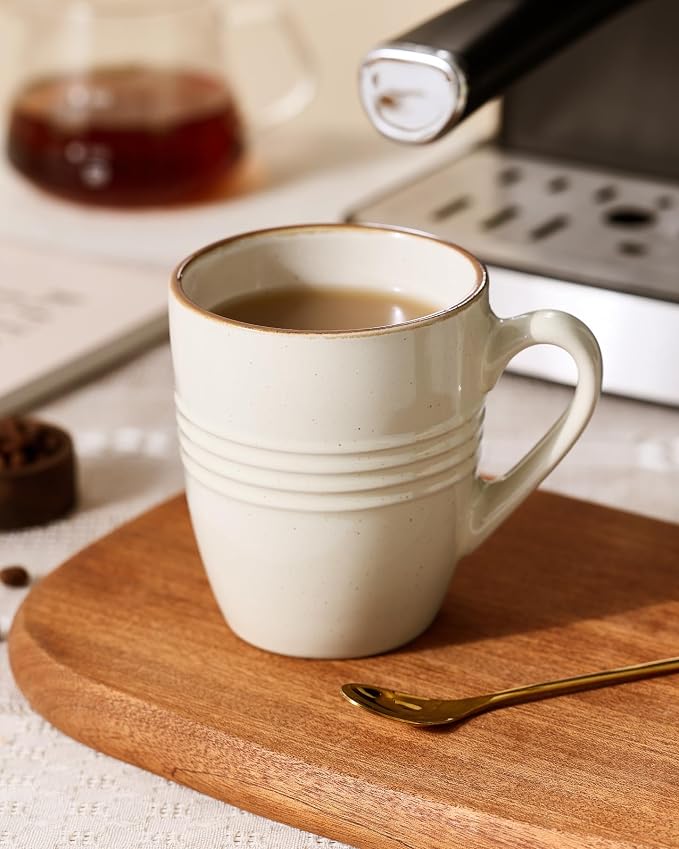 famiware Jupiter Coffee Mugs Set of 6, 13oz Coffee Mug, Microwave and Dishwasher Safe, Coffee Cups with Handle for Coffee, Tea, Cocoa, Milk, Vanilla White