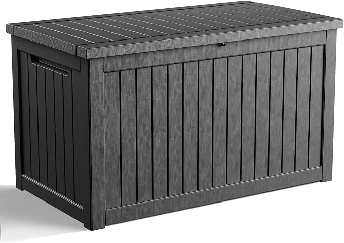 DRATO 280 Gallon Deck Boxes Outdoor Waterproof, Lockable Outdoor Storage Box for Patio Furniture Pool Supplies Garden Tools, Weatherproof Resin Storage Box for Backyard (Black, 280 Gallon)