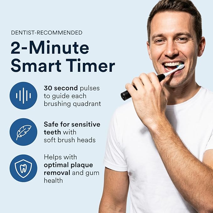 AURAGLOW Sonic Electric Toothbrush for Adults – Rechargeable, 40,000 VPM, 5 Modes, Removes 10x More Plaque, IPX7 Waterproof, Wireless Charging, 30-Day Battery, 2 Brush Heads & Travel Case