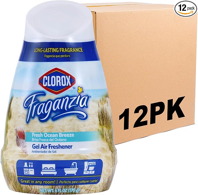 Clorox Fraganzia Cone Gel Air Freshener, Twist Open Adjustable Solid Air Deodorizer for Small Indoor Spaces, Continuous Fresh Ocean Breeze Scent for Bathroom Office Closet Odor Control, 6 Oz - 12 Pack