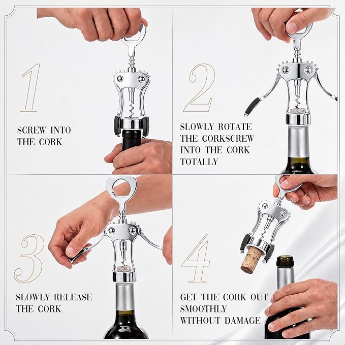 Hushee 10 Pcs Wing Corkscrew Opener, Zinc Alloy Heavy Duty Multifunctional Wine Bottle Opener for Restaurant, Bar, Waiters, Ideal for Wedding Shower Party Favors Gifts (Silicone,Silver)