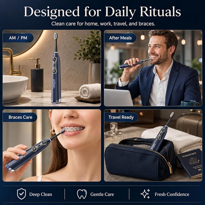 Electric Toothbrush with Water Flosser for Adults, Sonic & Cordless 3-in-1 | Sonic Brush & Floss Combo,30-Day Battery,3 Floss+3 Brush Modes,Braces Friendly, Sensitive Gums,5 Brush Heads
