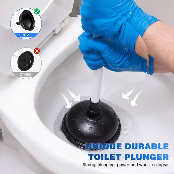 Sawysine 12 Pcs Commercial Toilet Plunger and Brush Set 6 Pack 18" Rubber Plunger with Double Thrust Force Suction Cup Handle and 6 Pack 16.54" Toilet Bowl Brush Bulk for Store Restaurant (Plastic)