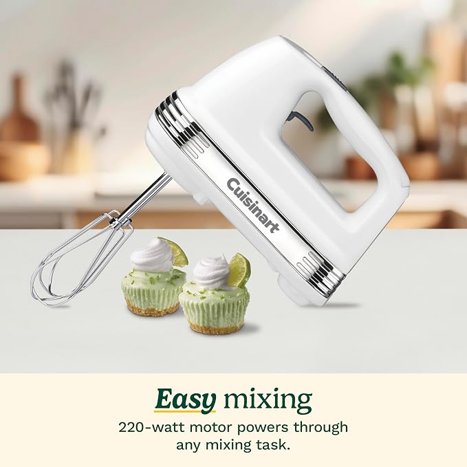 Cuisinart Power Advantage 5-Speed Hand Mixer, 220W-Motor Hand Blender Electric Mixer with 5 Speed Settings, Extra-Long Dishwasher-Safe Beaters, 60-Inch Swivel Cord, HM-50, White