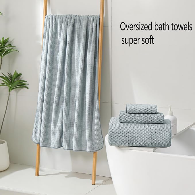 YTYC 39x78 Bath Sheets Set,Towels for Bathroom,Grey,6-Pieces | 2 Extra Large Bath Towels, 2 Hand Towels, 2 Washcloths, Super Soft,Highly absorbent,Hanging Loop,80% Polyester