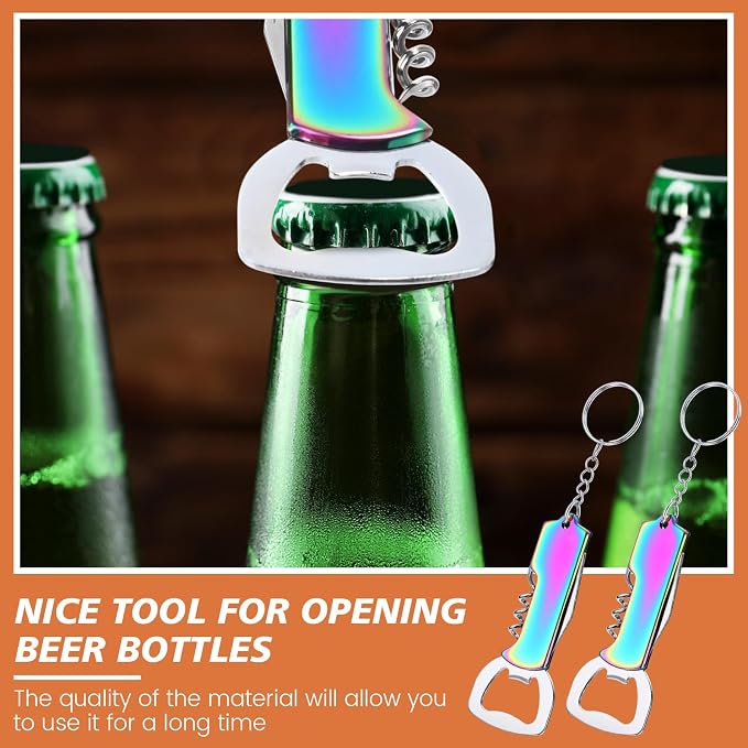 Ziliny 24 Pcs Bottle Opener Keychain Bulk Wine Bottle Beer Opener Keychain 3.27" Stainless Steel Corkscrew Waiter Corkscrew Wine Keyring Gifts for Christmas Bar Party Wedding Home (Titanium Color)