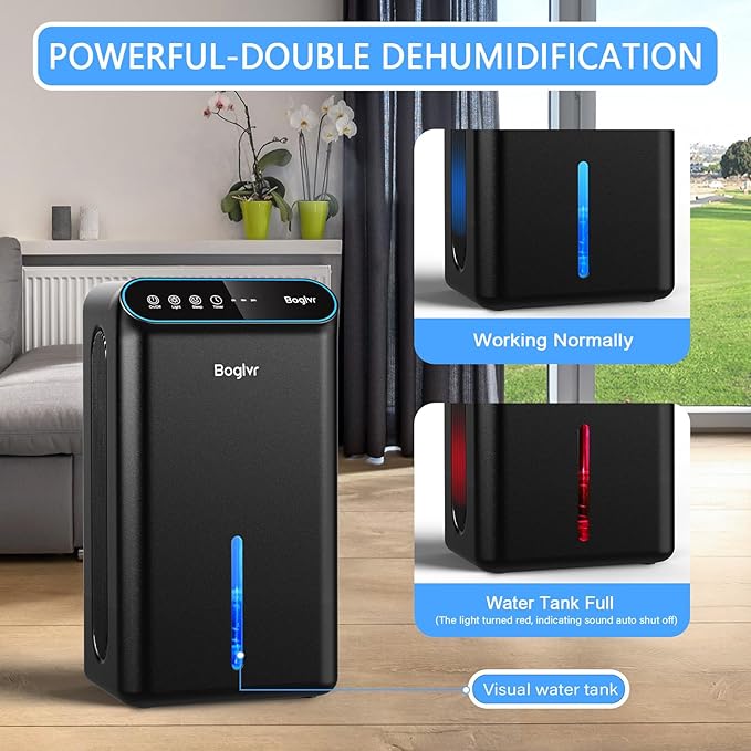 Dehumidifier for Home up to 1000 sq.ft, 98oz Small Quiet Dehumidifier with Drain Hose, 3 Timer Modes, Auto Shut Off, Aromatherapy & 7 Color Light for Bedroom, Bathroom, Basement (Black)