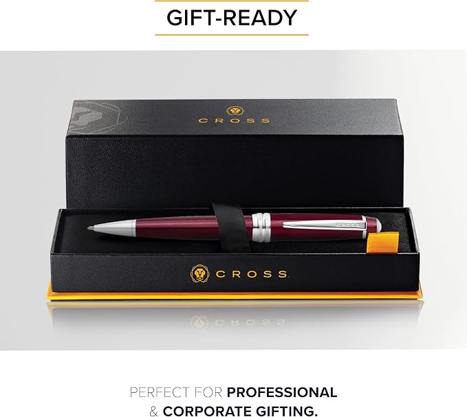 Cross Bailey Red Lacquer Ballpoint Pen - Refillable Pen for Long-Lasting Use - Smooth Writing - Comfortable Grip - Stylish Distinctive Look - Black Ink - Corporate Gifts