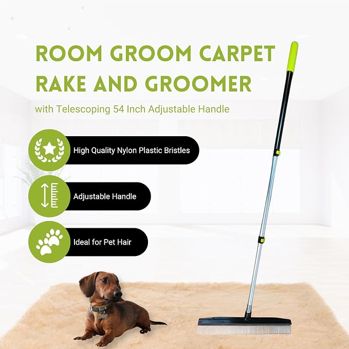 A-to-Z Supply Room Groom Carpet Rake Groomer with Telescoping 54" Adjustable Handle & Portable Lint Remover Brush Tool, Carpet Brush Ideal for Pet Hair, Refreshing Carpets, Rugs, and Artificial Turf