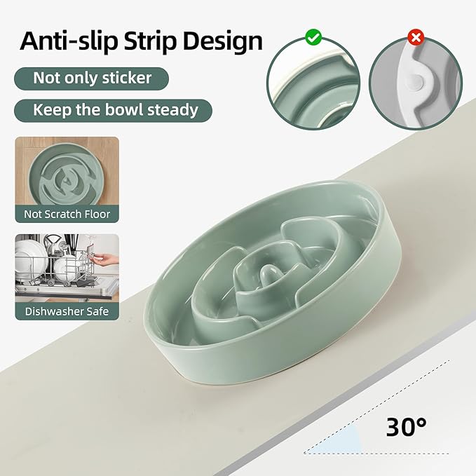 Havniva Elevated Slow Feeder Dog Bowls, Ceramic Dog Bowl Slow Feeder Set | 1.6 Cups Raised Slow Feeder Dog Bowl for Medium Breed, 7.3” Dog Water Bowl with Wooden Stand, Puzzle Dog Food Bowl, Non-slip