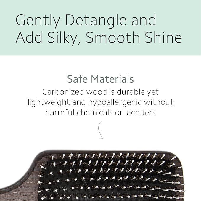 Ibiza Hair Detangling Paddle Brush (CX6) | 100% Boar Bristles with Ball-Tipped Quills for a Polished, Shiny Look | Durable Carbonized Wood | Ideal for Long Styles & Large Sections