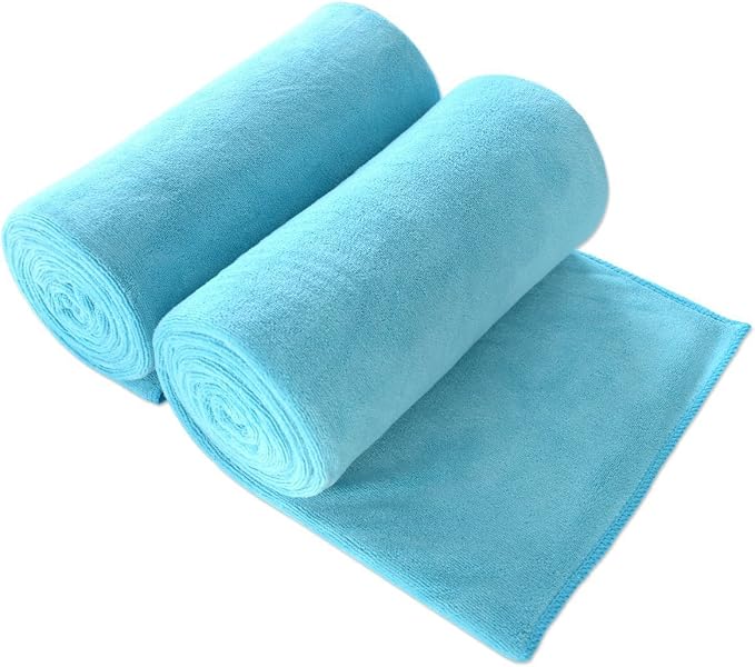 JML Large Microfiber Bath Towels Set, 2 Pack, 30" x 60", Aquamarine | Soft, Absorbent, Quick-Drying, Bathrooom Towel with Hanging Loop for Hair Wrap, Sauna,Fitness, Sport, Yoga, Aquamarine