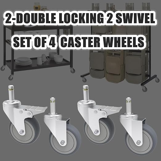 RILIDRI 4-Inch Swivel Stem Caster, 7/16-Inch Stem Diameter Rubber Wheel, Heavy Duty TPR Replacement Wheels for Rubbermaid Mop Bucket Cart Grill Casters - 4 Pack (2 Brakes 2 Swivel)
