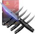 Steak Knives Set of 4, 4.6 Inch Non Serrated Dinner Knife, Forged German Steel Damascus Pattern Straight Edge Meat Knife with Full Tang Handle, Dishwasher Safe, Ideal for Gift | Forged German Steel Damascus Pattern Straight Edge Meat Knife with Full Ta...