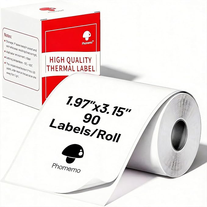 Phomemo Thermal Labels- Sticker Label for M110/M221/M220/M120/M200 Label Printer,1.97"x3.15"(50x80mm),100 Labels/Roll, Black on White