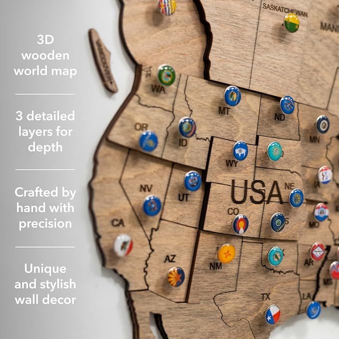 ENJOY THE WOOD 3D Wood World Map Wall Art Large Wall Décor - World Travel Map - Any Occasion Gift Idea - Wall Art for Home & Kitchen or Office (X-Large, Terra)