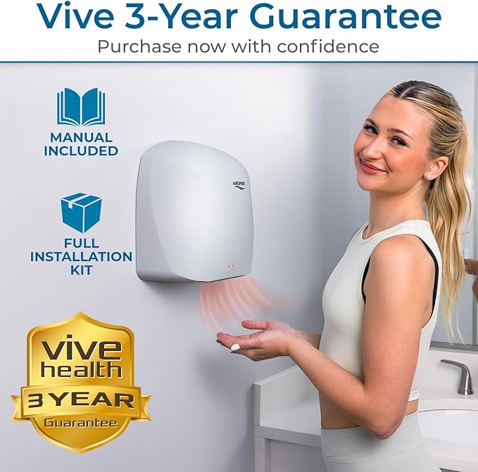 Electric Hand Dryer for Commercial Bathrooms & Home Use (110-120V) - Energy Efficient 1100W Automatic Hand Dryer - HEPA Air Filtration, UV Protection - Wall Mounted, 78 dB - Warm Air (Silver)