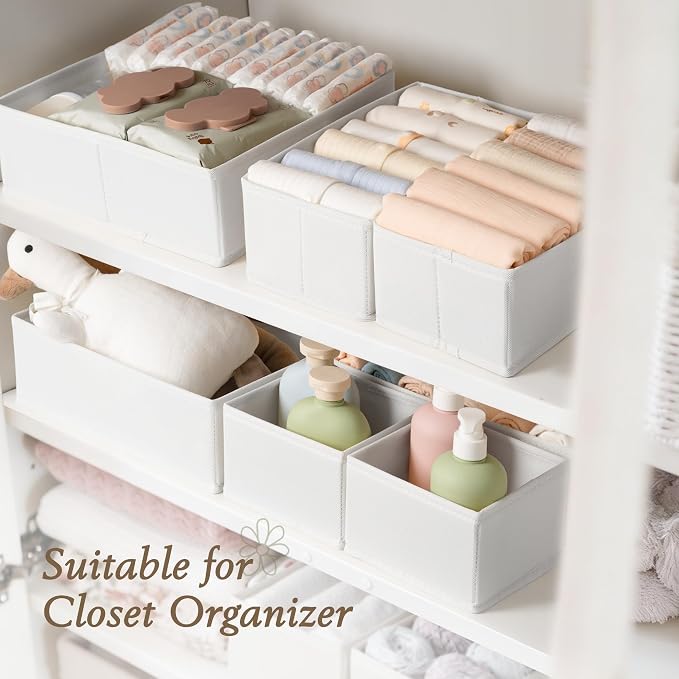 Criusia Drawer Organizers 18-Piece Set, Dresser Organizer for Baby Clothes, Foldable Closet Storage & Drawer Dividers for Underwear, Socks, Nursery, White