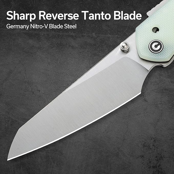 CIVIVI Vision FG Pocket Knife, 3.54" Nitro-V Reverse Tanto Blade C22036-2 | Superlock Folding Knife with G10 Handle, Reversible Ambidextrous Clip for EDC Camping Hiking