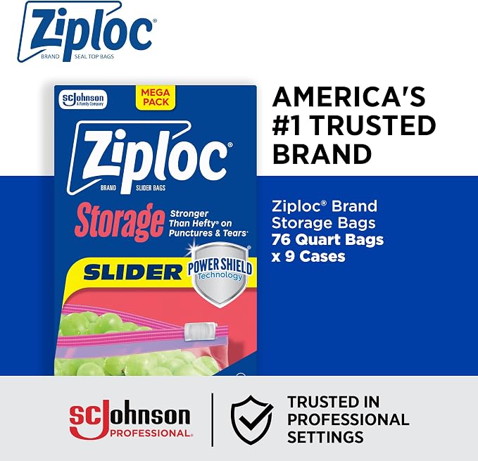 Ziploc Slider Storage Bag Quart, 76 Count, Pack of 9