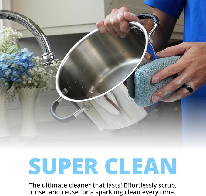 Grill Rescue Heavy Duty Kitchen Sponge - Lasts 20x Longer, Scratch-Free, Safe for Non-Stick Cookware - Cut Resistant, Versatile Household, Bathroom & Outdoor Cleaning Supplies (3, Blue)